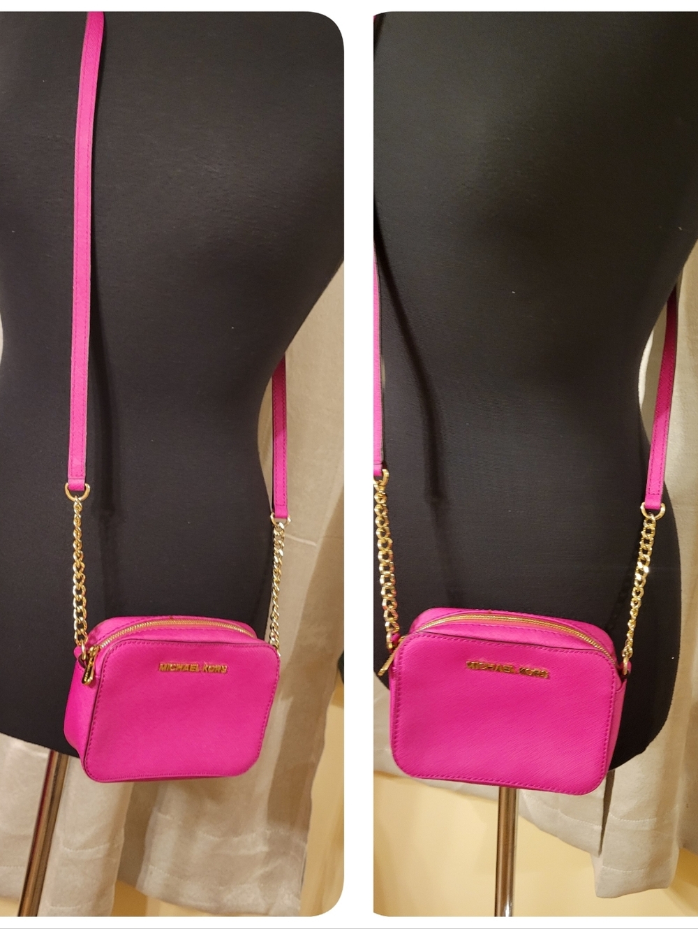 Michael Kors Hot Pink Crossbody with Gold Chain